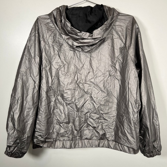 Rave Futuristic Metallic Silver Windbreaker ONLY Hooded Crinkle Zip Up Jacket - Picture 6 of 7